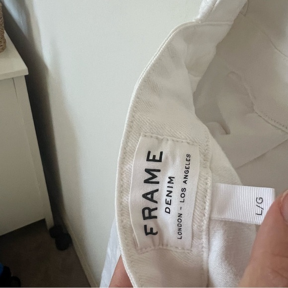 Frame Denim Scallop Edge Overalls White Jeans - Picture 8 of 12